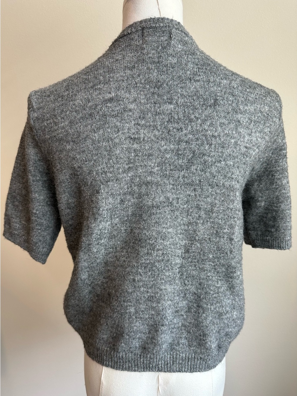 H&M Heather Grey Short-Sleeve Gold Button-Front Sweater | SIZE S - Picture 3 of 7